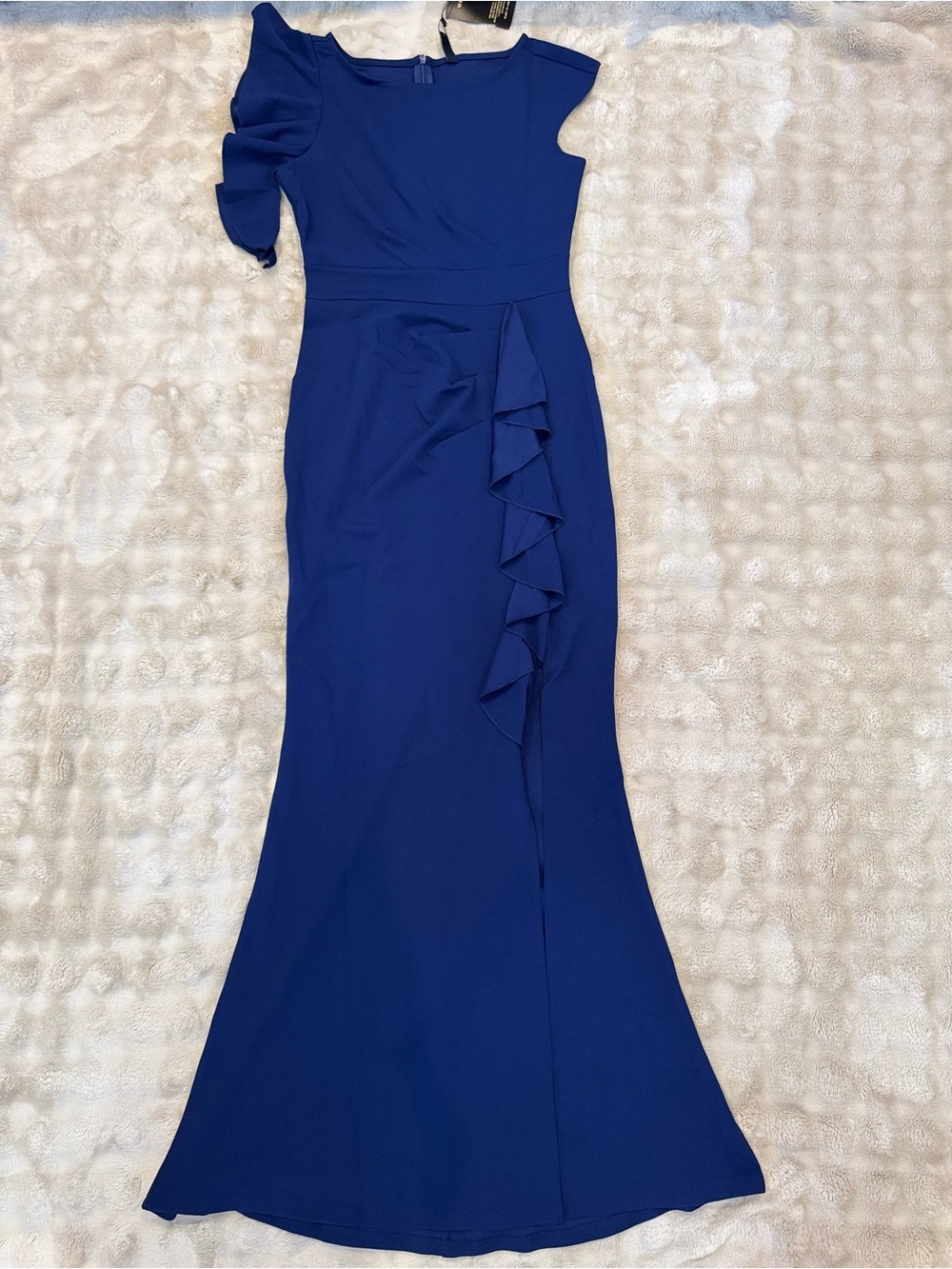 Amazon Royal Blue One-Shoulder Ruffle Evening Gown